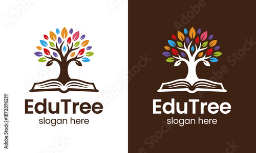 Creative education logo design template illustration. Book concept vector design with colorful tree symbol graphic icon