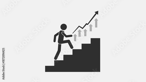 A successful 3D businessman character climbing a red arrow graph like a ladder of stairs to reach the top in this leadership and finance growth concept illustration