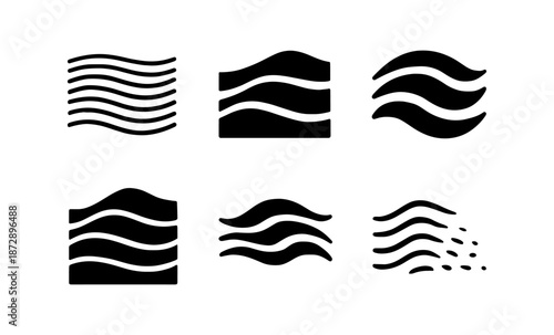Set of abstract wave icons representing water, wind, and flow in a minimalist style