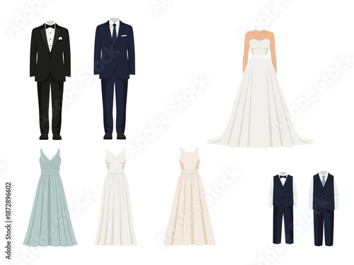 Elegant Wedding Attire Illustration for Invitations and Designs