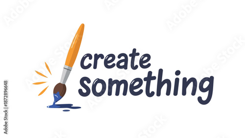 Vibrant artistic emblem with an active paintbrush releasing brilliant blue paint, signifying profound creative expression and innovation,