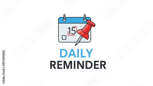 Visual icon for a daily reminder system, task scheduling, and important date notification on a calendar with a pushpin.