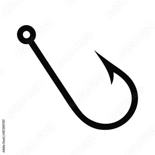 Fishing Hook Icon Silhouette – Angling Tackle Equipment Black Vector Illustration