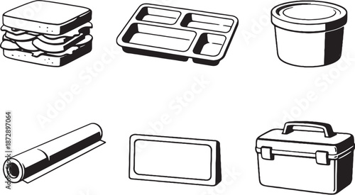 Thanksgiving Leftover Meals Black and White 3D Line Art Icons eps