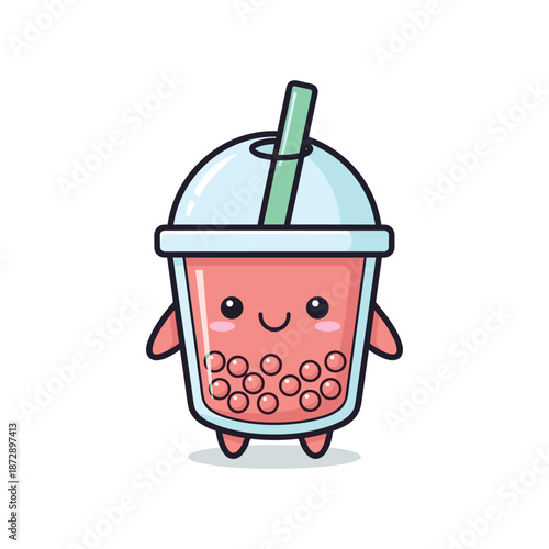 Adorable Cartoon Bubble Tea Character Illustration