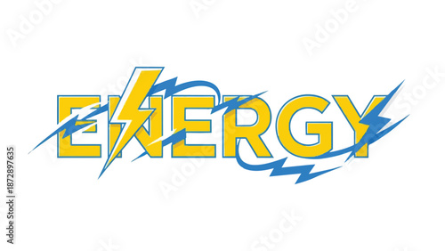 Dynamic typography showcasing the word ENERGY with electrifying lightning bolt accents symbolizing power and swiftness and motion