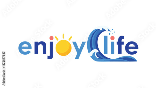 Uplifting graphical representation combining a cheerful sunny day with dynamic ocean waves to inspire enjoyment of life's precious moments with