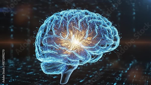 Digital Brain with Glowing Neural Network