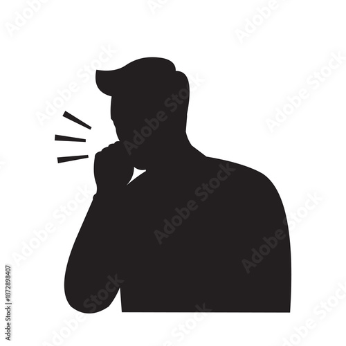 Vector silhouette of coughing man isolated white background