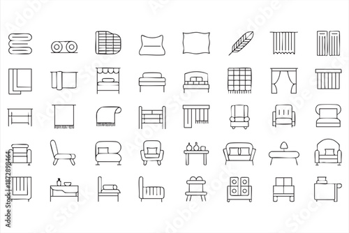 Living Room and Bedroom Furniture Icons for Web UI Kits