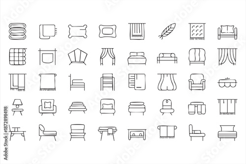 Interior Decoration Furniture Line Icons for Digital Catalogs