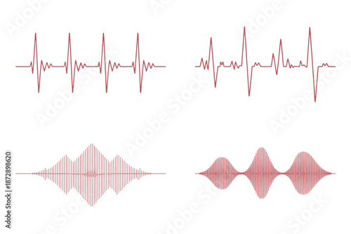 Set of Heartbeat and Sound Wave Graphs Isolated Design Elements