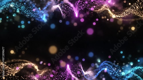 Mesmerizing abstract background with flowing trails of glowing particles in vibrant neon colors, creating an enchanting visual spectacle of dynamic light and energy