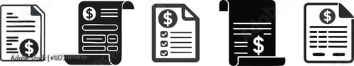 Billing & Invoicing Online Payment. A collection of stylized documents featuring dollar signs, representing financial statements, invoices, and budgeting concepts.