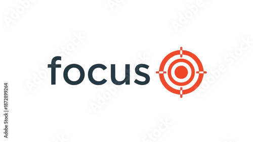 A minimalist and contemporary digital graphic, featuring a crisp wordmark 'focus' combined with a vibrant orange target symbol, representing clear
