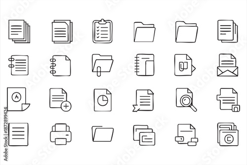 Office Document Workflow Icons for Business Software Interfaces
