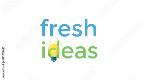 Inspiring visual representation of new ideas and innovative thinking with bright typography and a shining light bulb