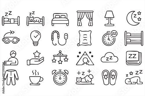 Night Mode and Relaxation Icons for Healthy Lifestyle UI