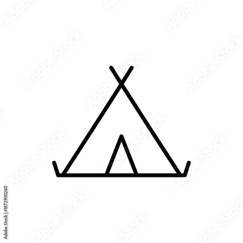 Minimalist tent icon in black outline style  