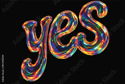Vibrant Glossy "yes" Lettering in Liquid Glass Style