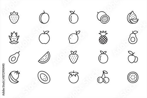 Kitchen Interface Icons for Fruit Ingredients and Healthy Cooking Apps