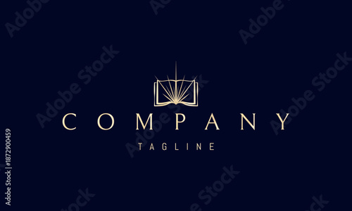 A vector golden logo featuring an abstract image an open book with radiant light rising from its base, symbolizing knowledge, inspiration, and discovery.