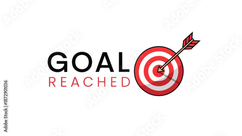 Achieved objective illustration with perfect target hit success and business milestone completion