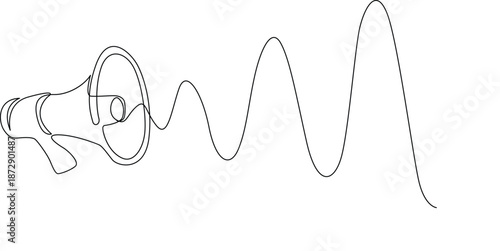 Person speaking through megaphone producing sound waves Vector