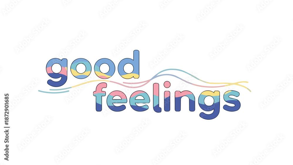 Obraz premium Playful lettering art showcasing uplifting vibes through soft pastel hues and organic wavy graphics