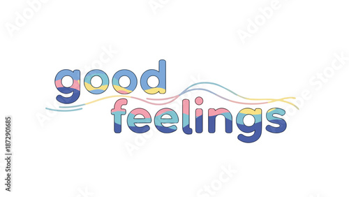 Playful lettering art showcasing uplifting vibes through soft pastel hues and organic wavy graphics