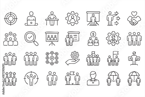 Business Management Line Icon Set for HR Strategy Dashboards