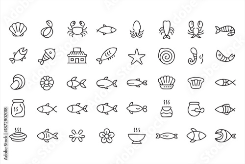 Fishery and Aquaculture Line Graphics for Foodservice Interfaces