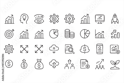 Marketing Metrics Line Symbols for Startup Pitch Deck Design