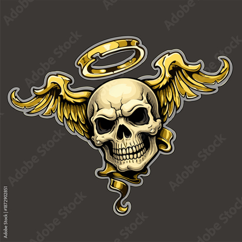 golden winged skull vector image
