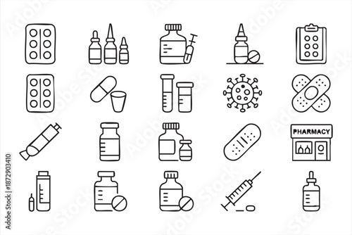 Drug and Vaccine Line Graphics for Healthcare Interfaces