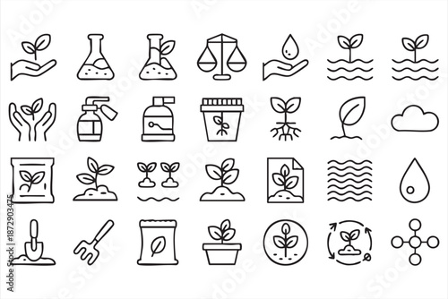 Sustainable Farming Line Symbols for Environmental Management Tools