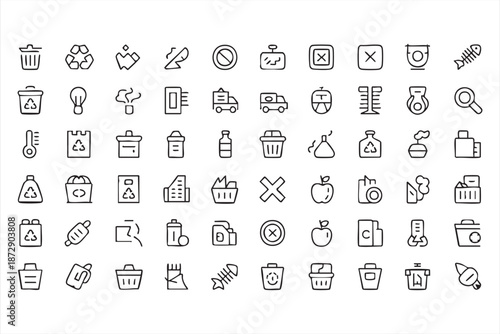 Eco Disposal and Sorting Icons for Environmental Management Apps