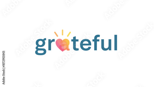 Bright 'Grateful' wordmark with radiant heart expressing appreciation and positivity.