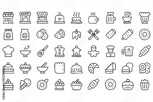 Sweet Food and Frosting Icons for Baking Instruction Platforms