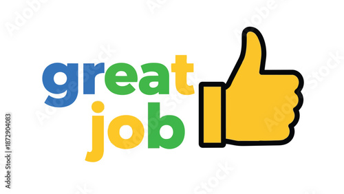 Vibrant graphic celebrating success with 'Great Job' text and a yellow thumbs-up icon