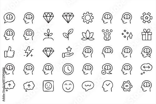 Mindset and Psychology Line Icons for Coaching and Therapy Dashboards