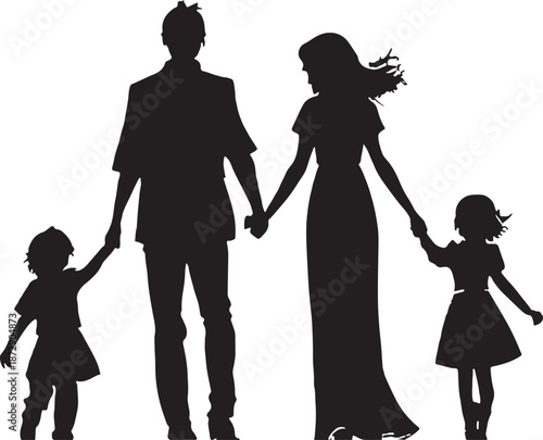 Print Silhouette of a Happy Family Holding Hands