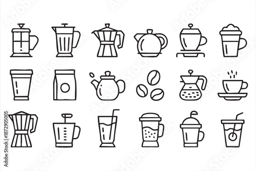 Coffee Shop Equipment Icons for Menu and Packaging Design