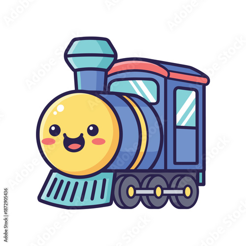 Cute Cartoon Train Engine Vector Illustration