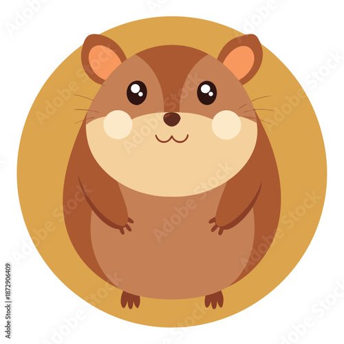 a chubby hamster with a round, plump body in shades of brown and cream. 