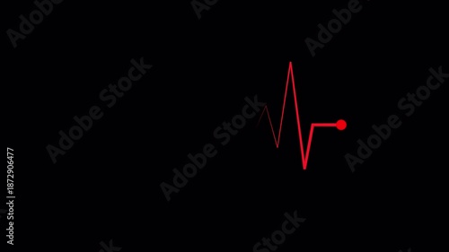 Cardiogram recording animation with red ECG waveform and round endpoint isolated on transparent background with alpha channel. Medical heartbeat monitor overlay for healthcare digital diagnostics