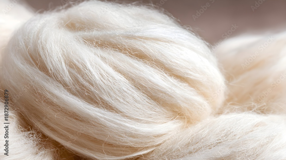 Fototapeta premium Close-up view of fine, soft wool fibers with a natural crimped texture and delicate strand detail.