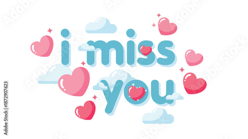 Expressive Digital Art Depicting Affectionate Sentiment with Hearts and Clouds