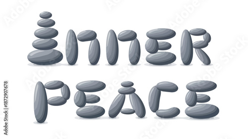 A beautifully serene graphic representing the concept of inner peace, meticulously crafted from an arrangement of smooth, balanced gray stones for
