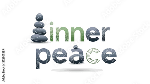 A serene graphic illustration symbolizing profound inner tranquility and mental well-being, featuring naturally textured typography with calming